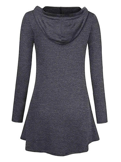 Longline Hooded Zip-Up Cardigan Coat with Flared Hem - Fashorio