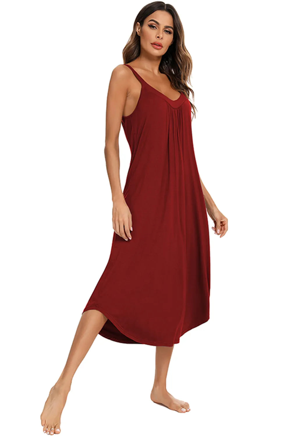 V-Neck Midi Lounge Dress - Fashorio