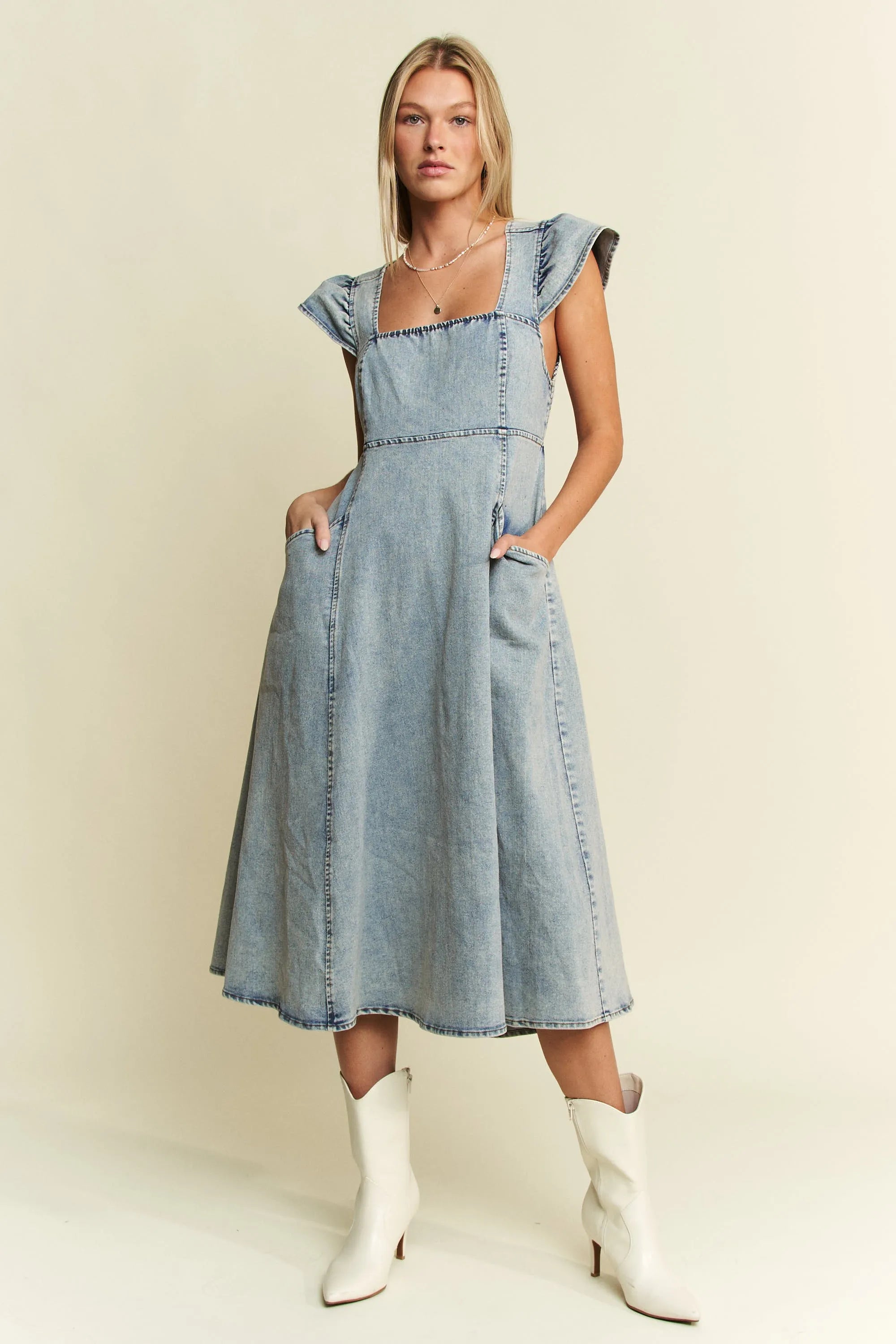 Jade By Jane Full Size Ruffled Denim Midi Dress Plus Size - Fashorio