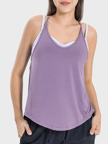 Millennia Slit Spaghetti Strap Scoop Neck Active Cami Lilac - Fashorio