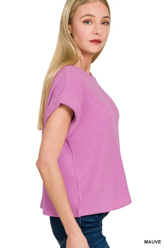 Rolled Sleeve Sweater Top and Pants Set in Mauve view 8