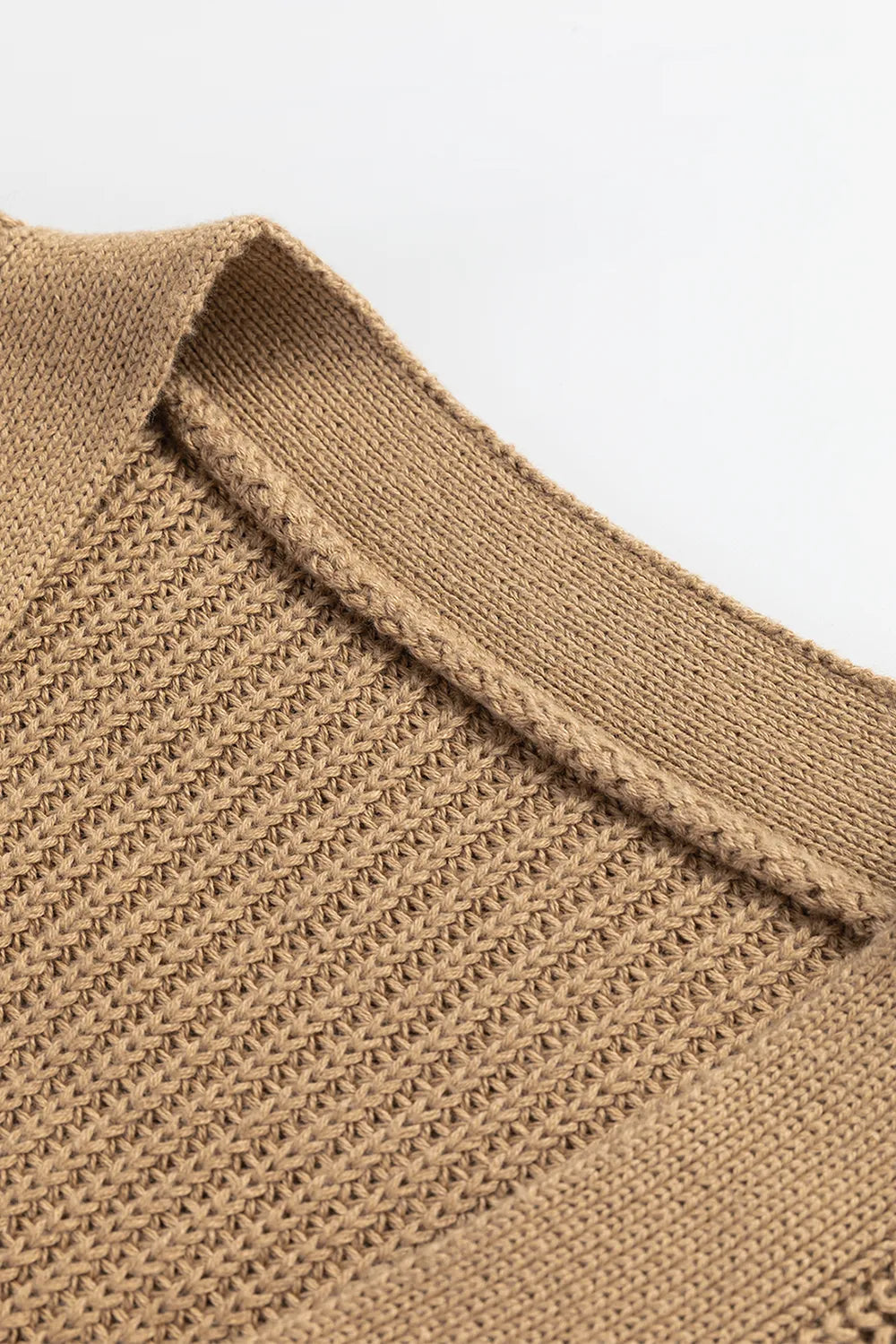 Button Up V Neck Sweater Vest in Camel close up