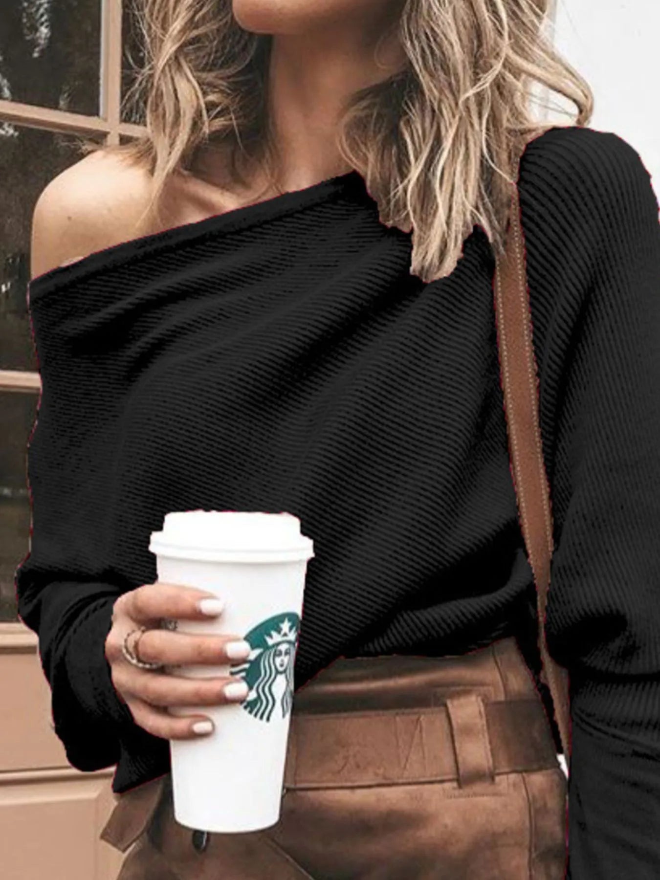 Full Size One-Shoulder Ribbed Sweater Plus Size - Fashorio