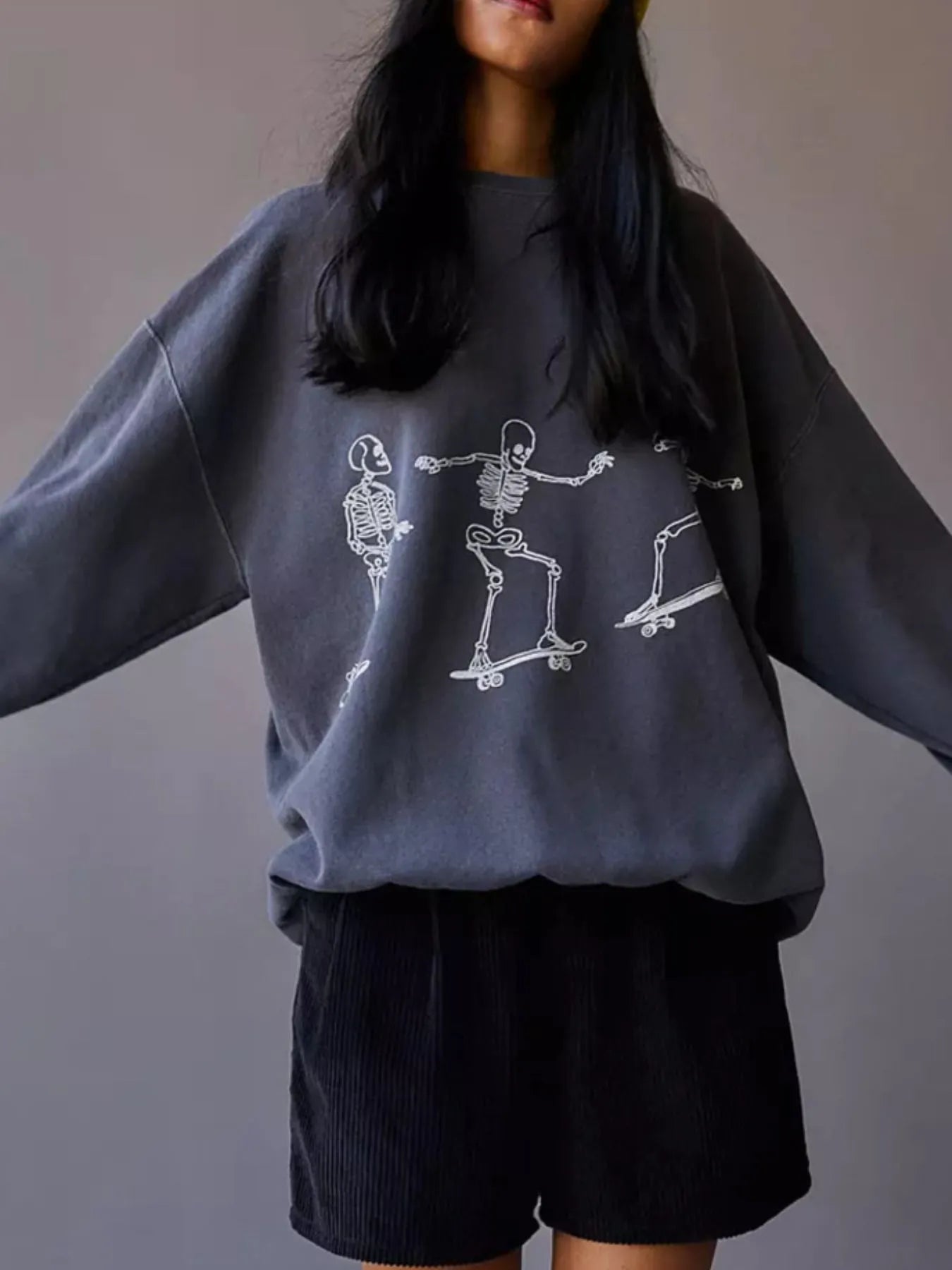Skeleton Graphic Oversized Sweatshirt - Fashorio