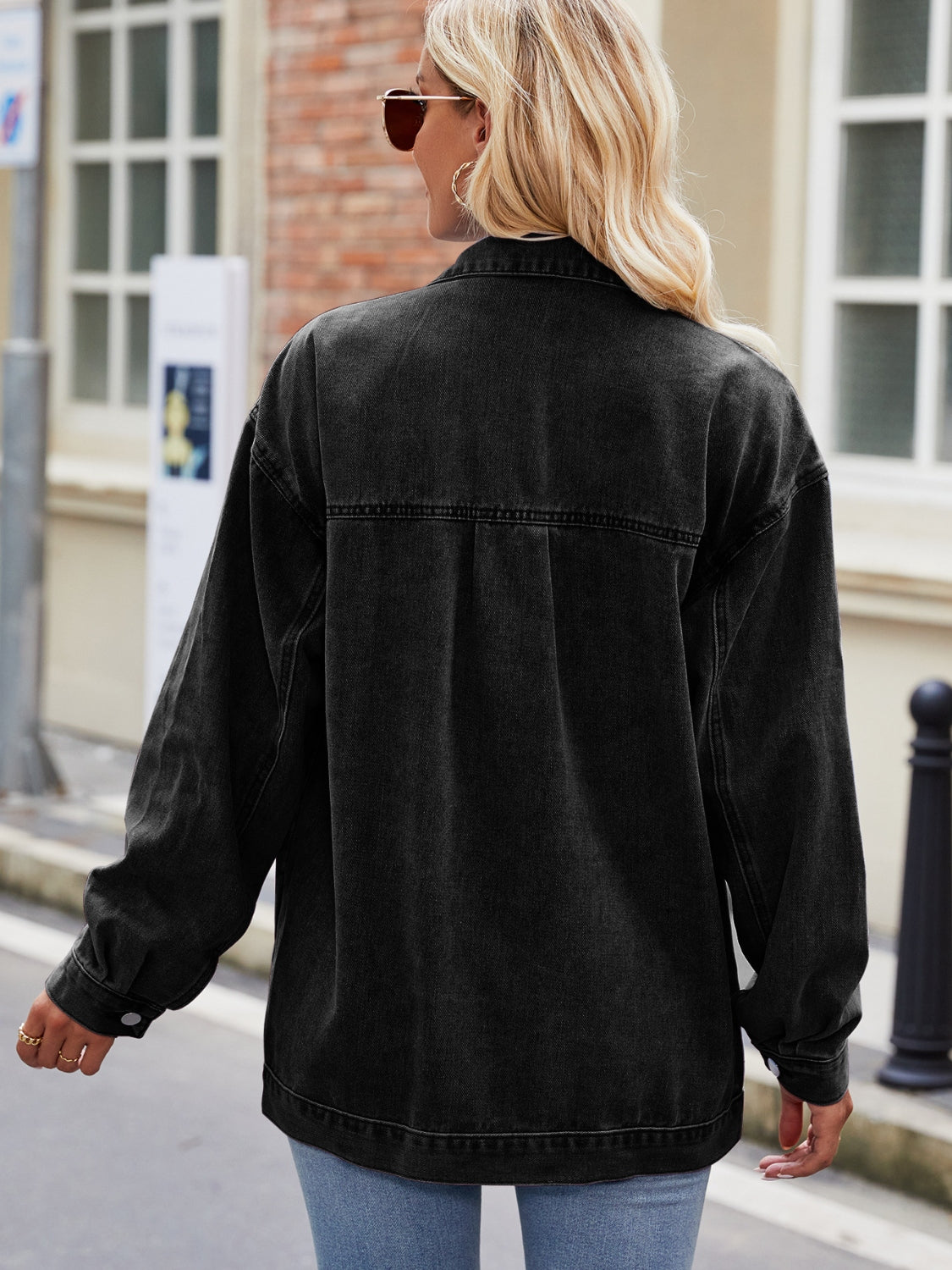 Button Up Denim Jacket with Pockets - Fashorio