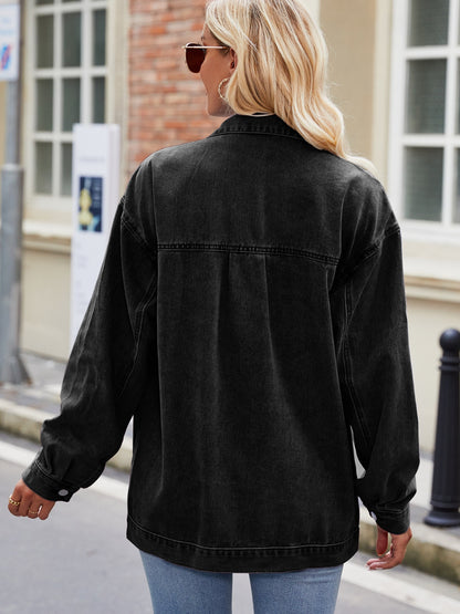 Button Up Denim Jacket with Pockets - Fashorio