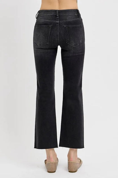 RISEN Tummy Control Mid Rise Crop Straight Jeans – Flattering Denim - Fashorio