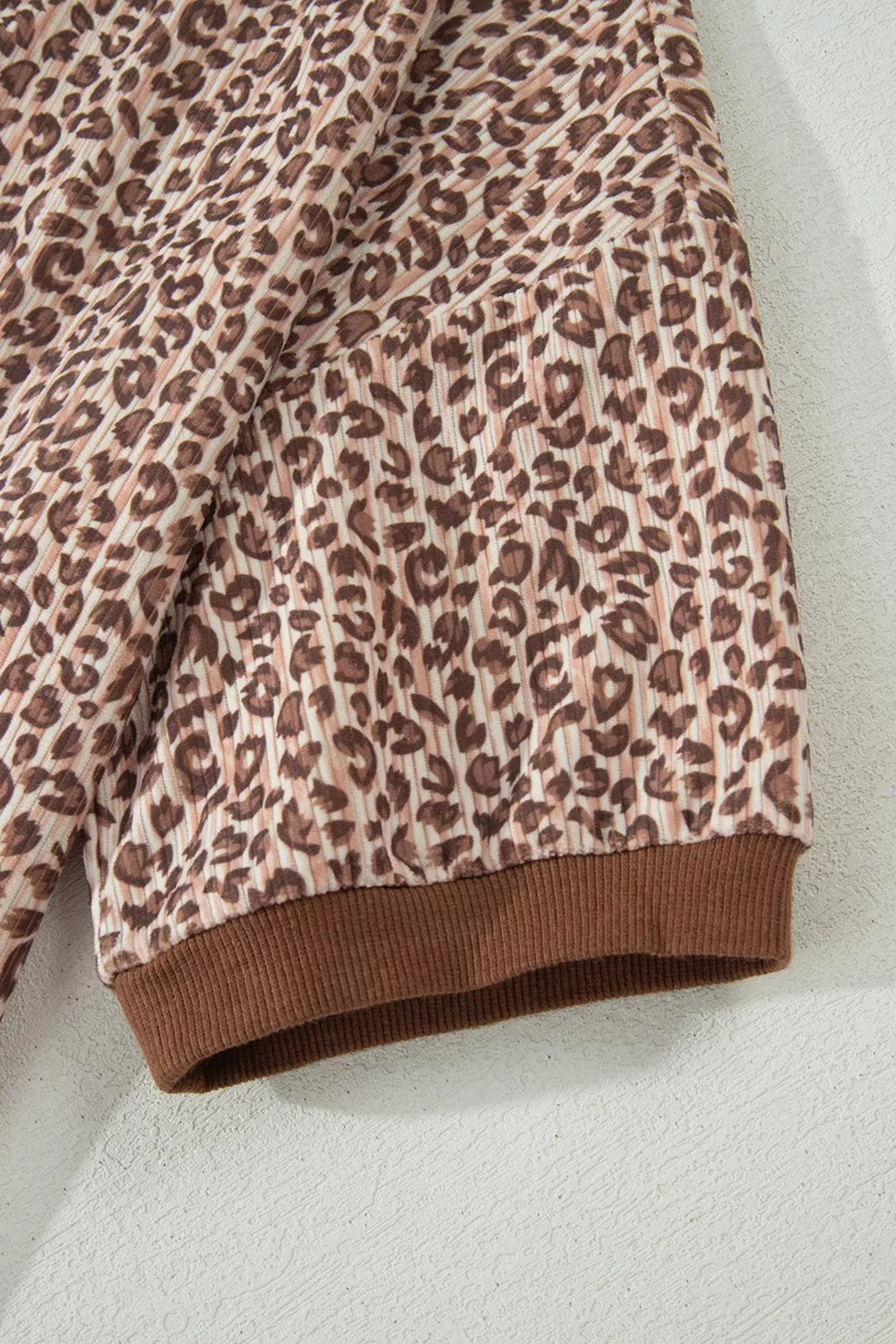 Leopard ribbed tee half button styled