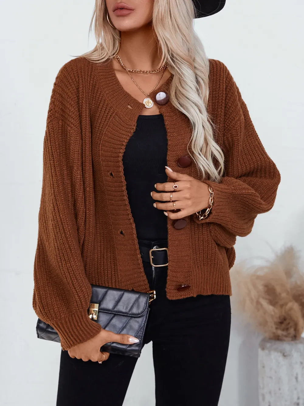 Button Down Long Sleeve Cardigan - Fashorio