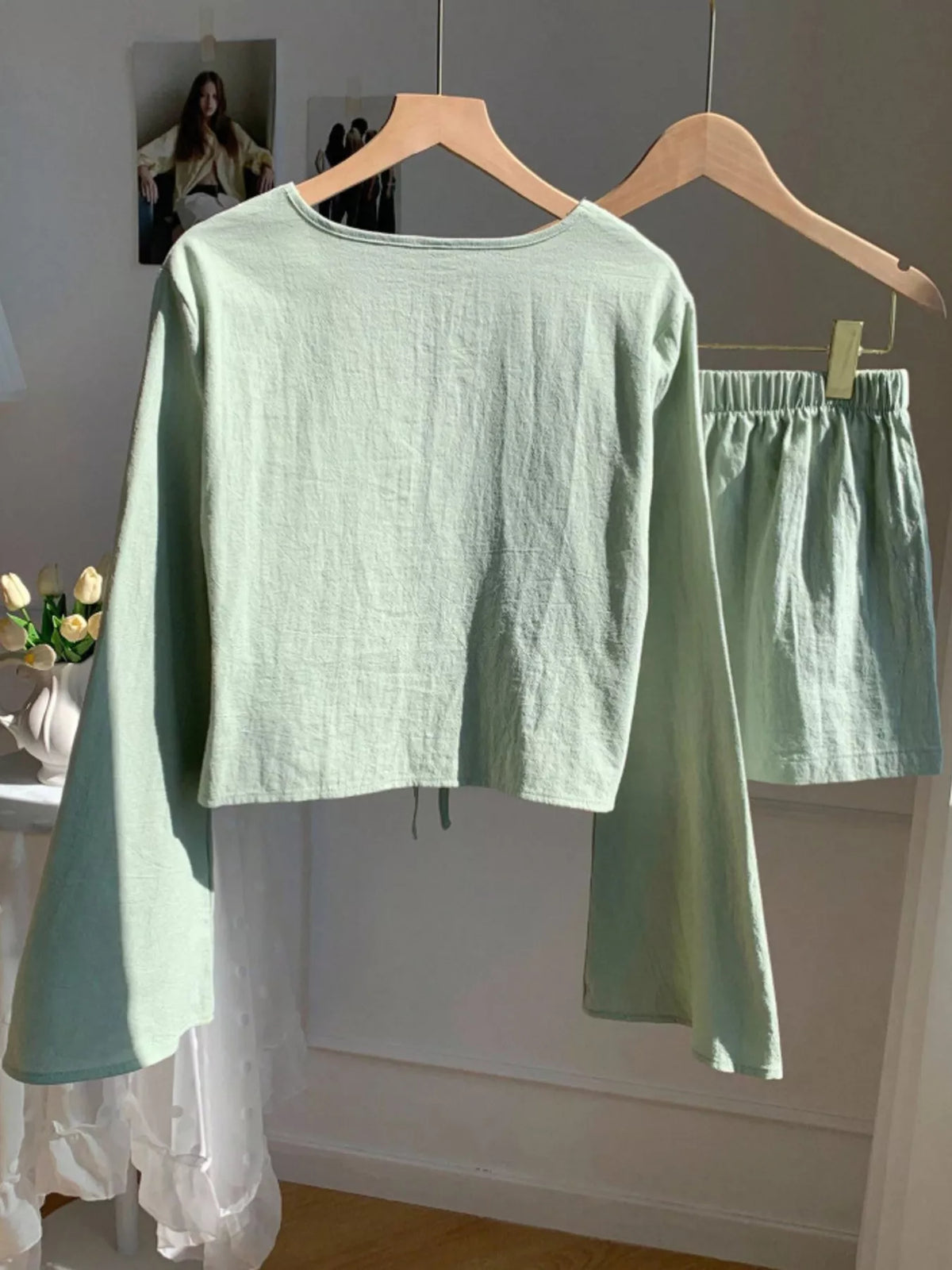 Embroidered Tie Front Top and Shorts Set, view 14