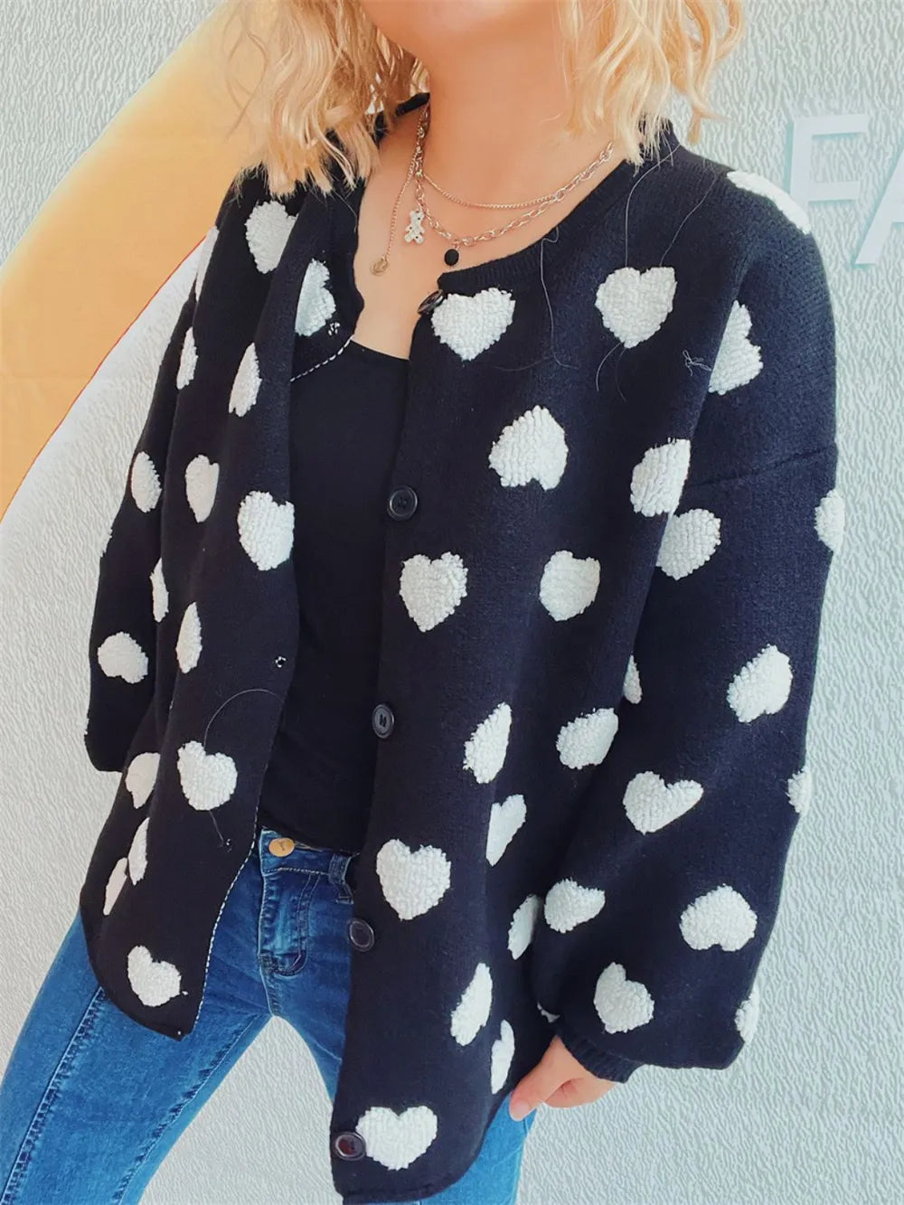 Heart Button Up Long Sleeve Cardigan - Fashorio