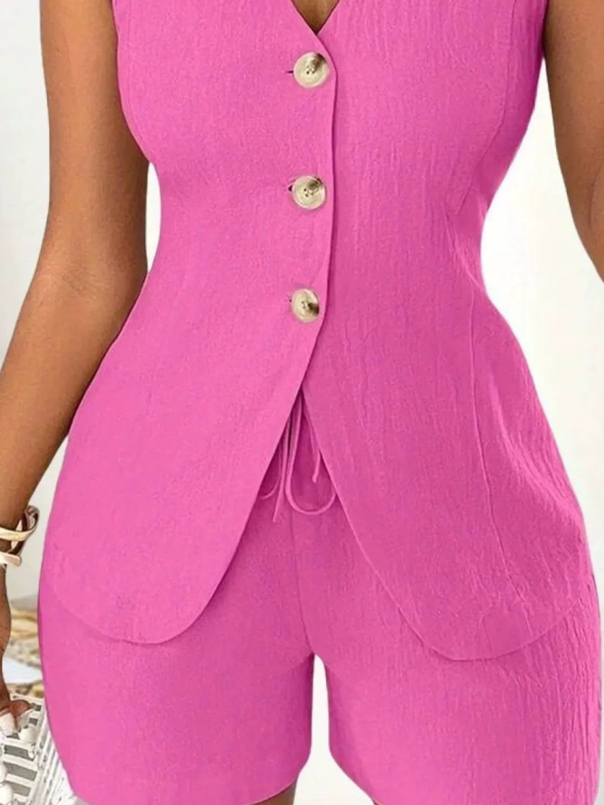 Sleeveless Button Down Vest and Shorts Set, view 8