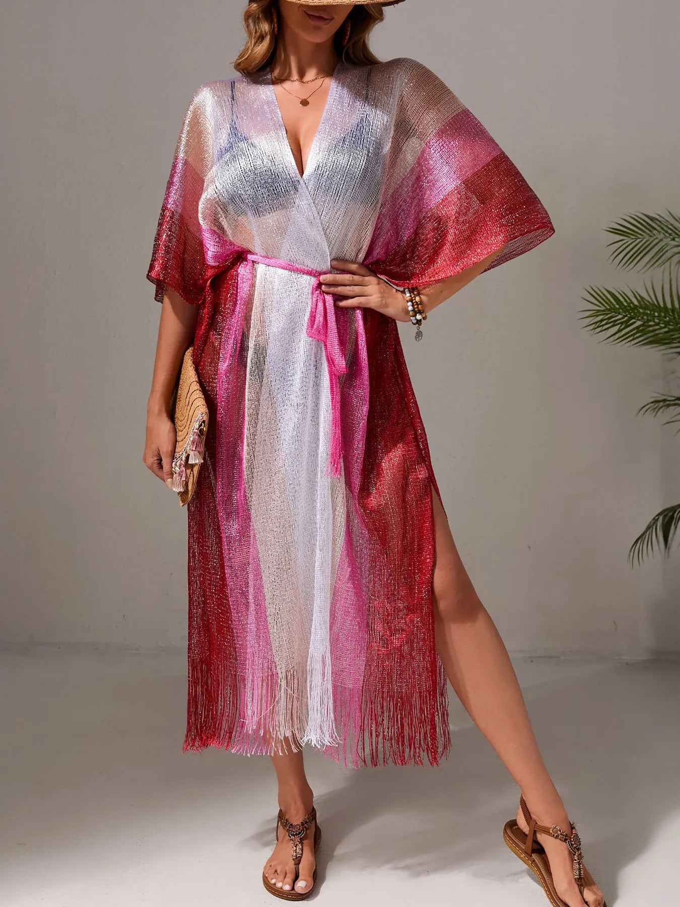 Gradient Fringe Kimono Cover-Up - Fashorio