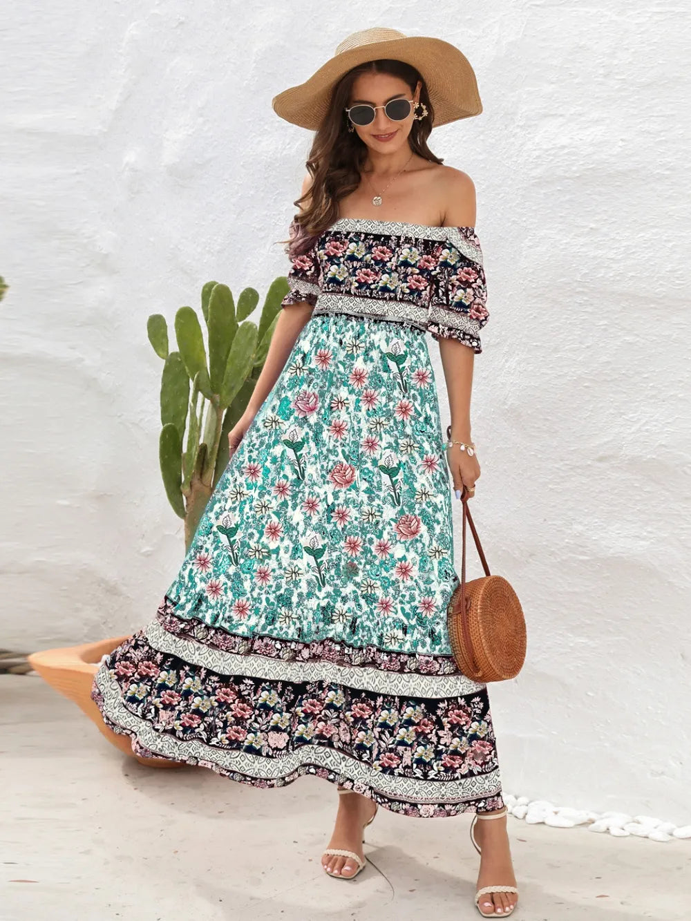 Floral midi dress light blue colorway