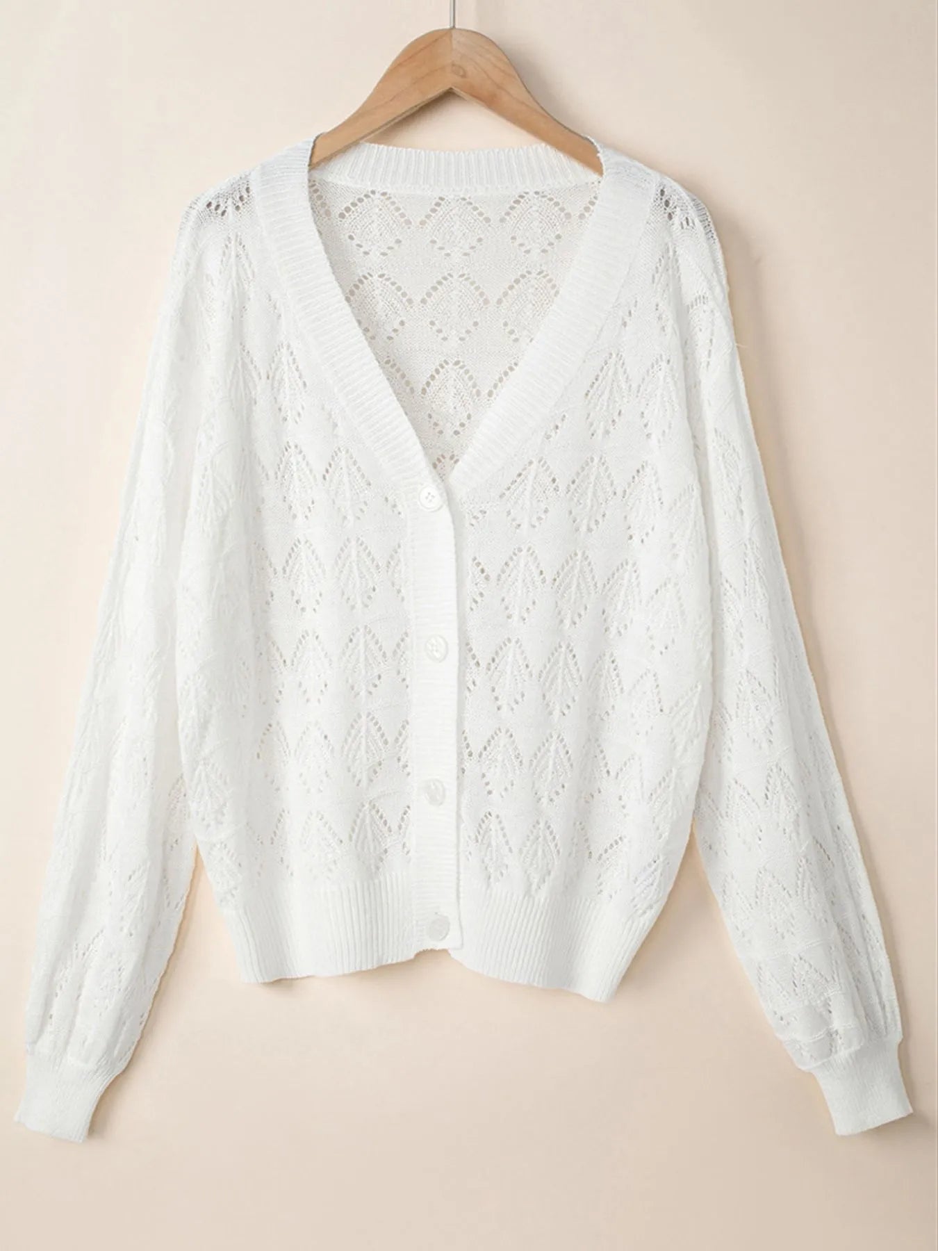 Openwork Button Up Cardigan - Fashorio