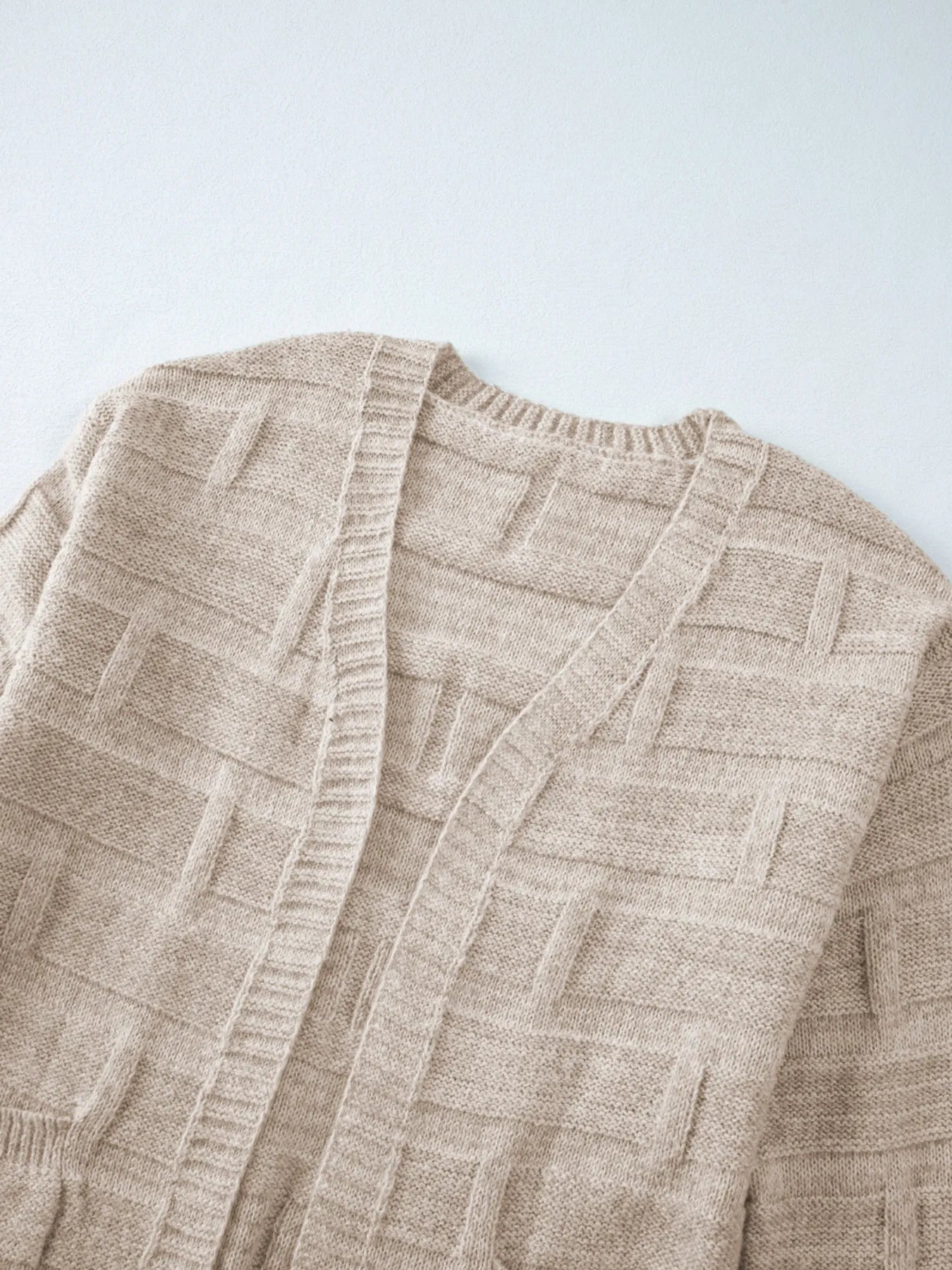 Textured Knit Open Front Cardigan with Pockets - Fashorio
