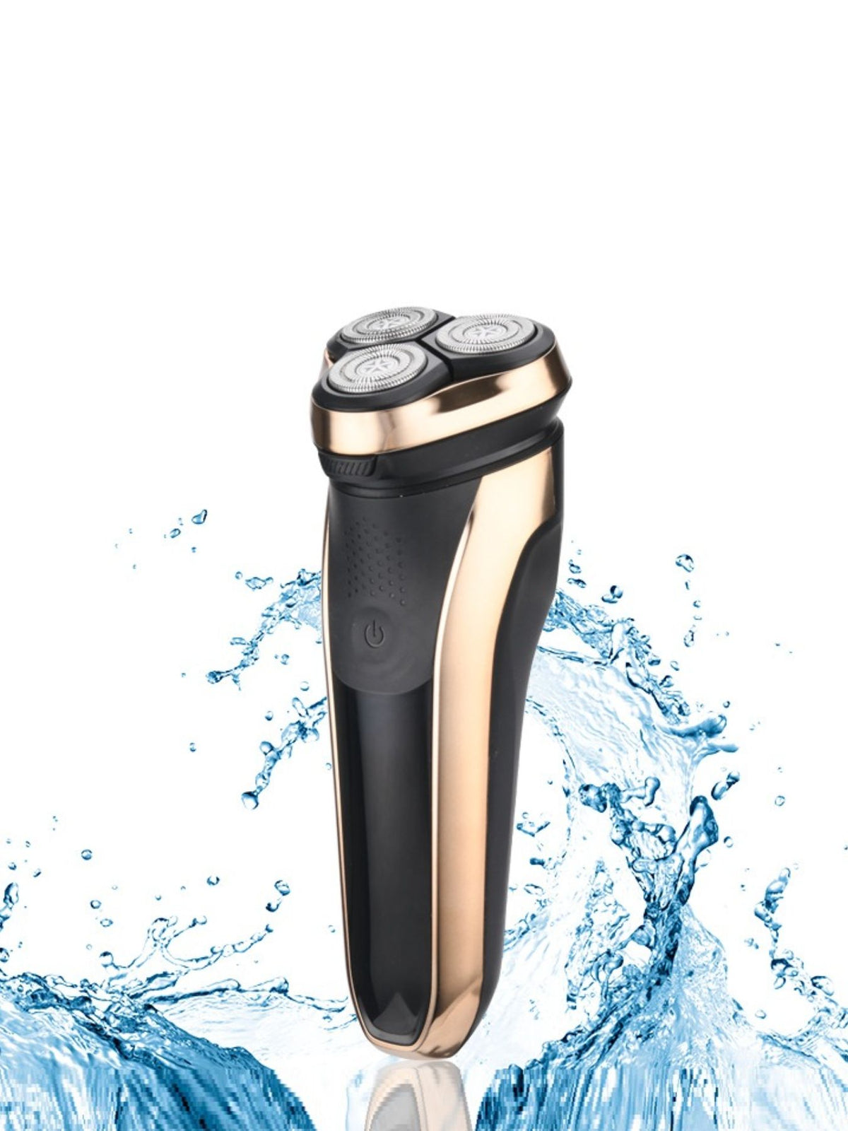 Rotary shaver being rinsed under water