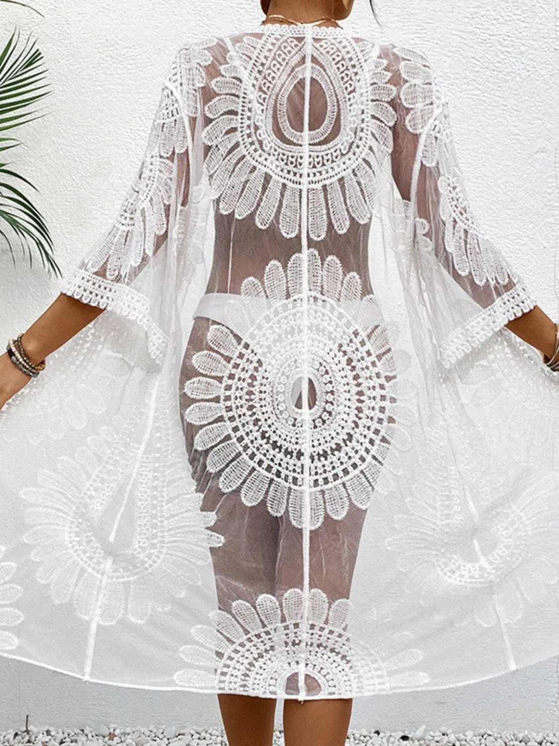 Lace Open Front Longline Cover-Up - Fashorio