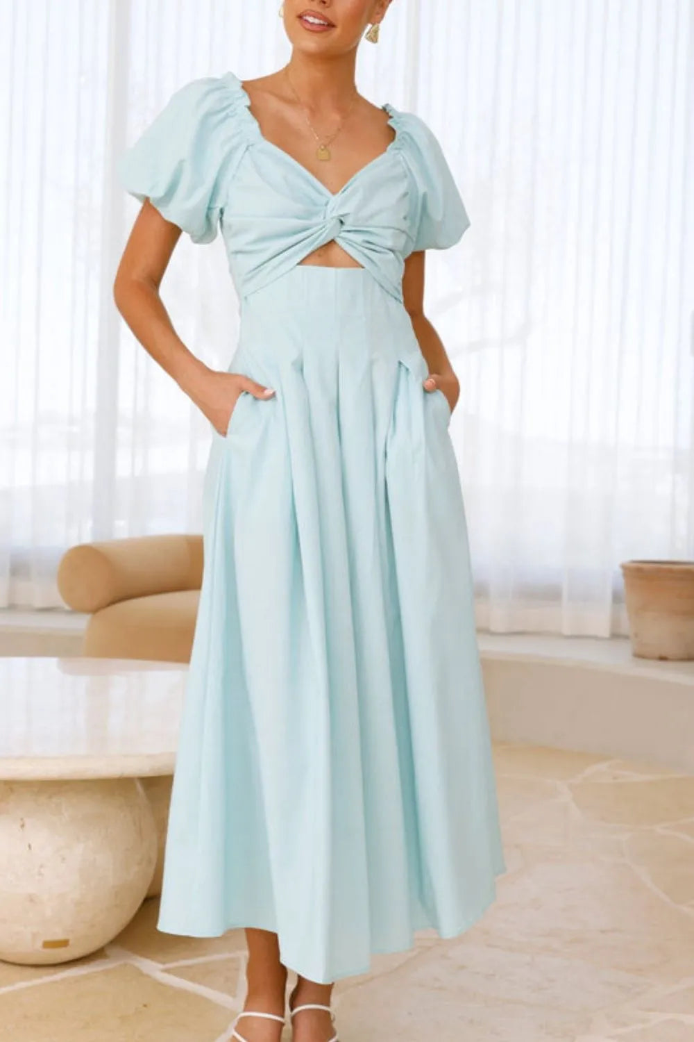 Sweetheart Neck Puff Sleeve Dress, view 29