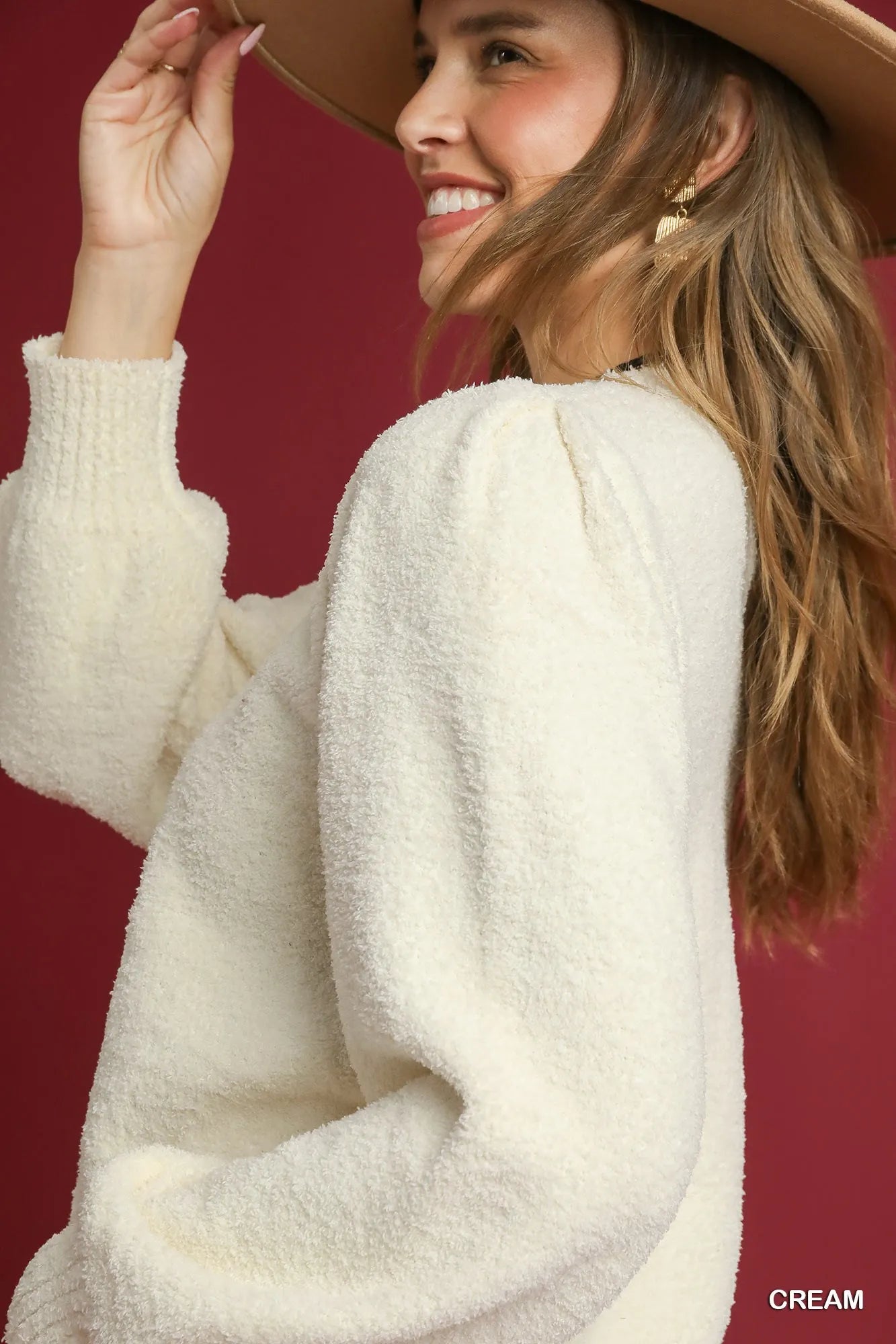 Umgee Textured Long Sleeve Sweater with Ribbed Trim - Fashorio