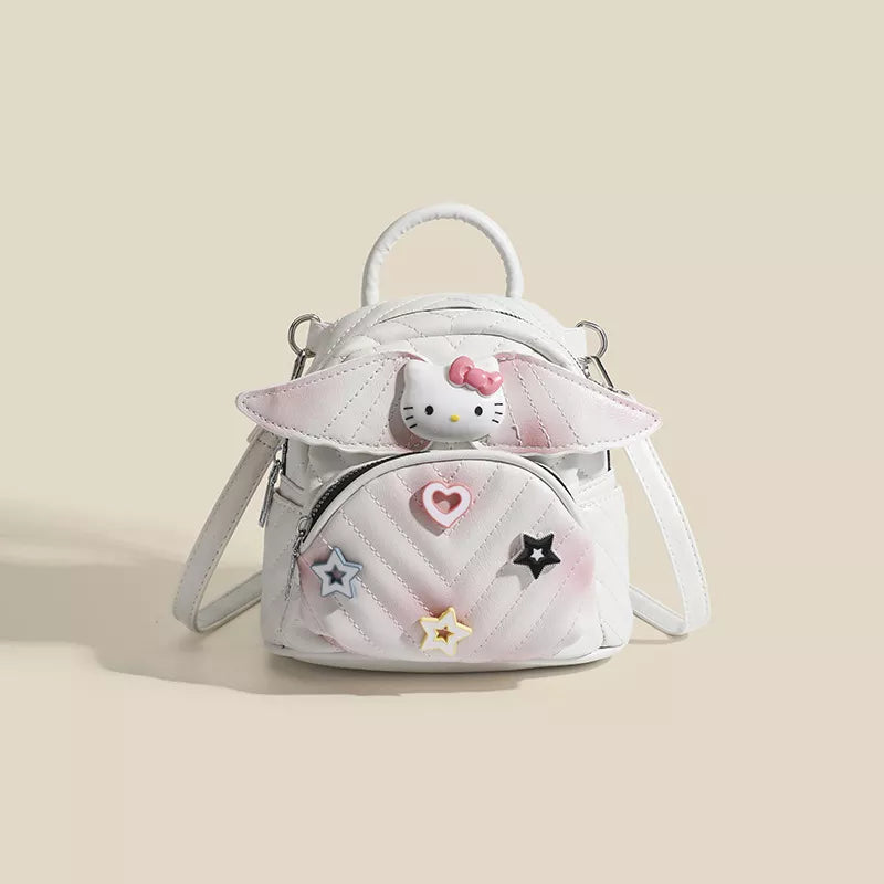 White wings detail leather mini backpack front view