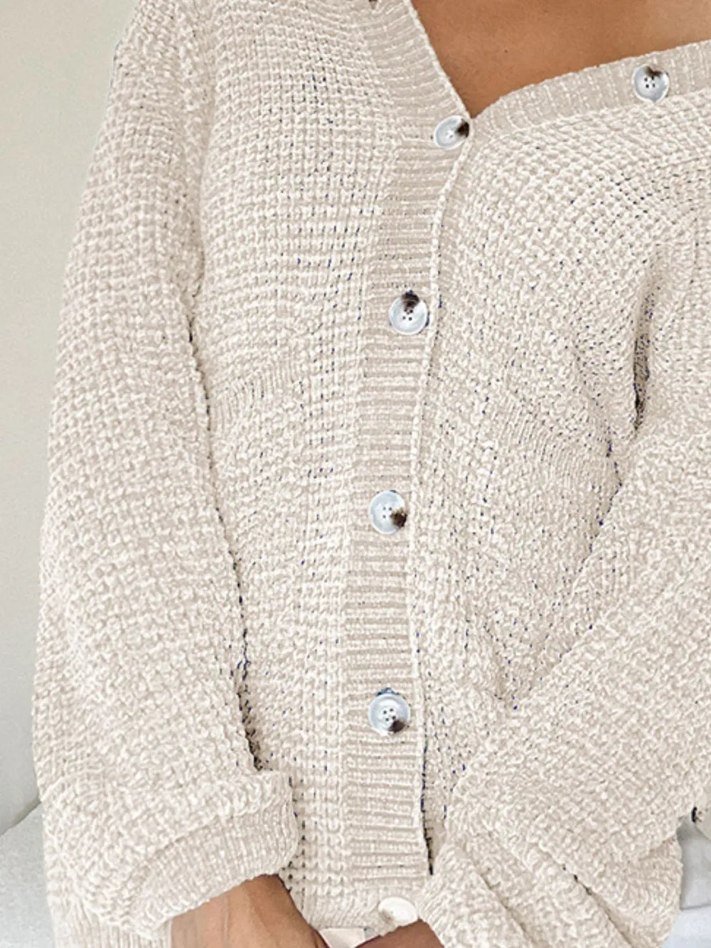 Pocketed V-Neck Button Up Cardigan - Fashorio