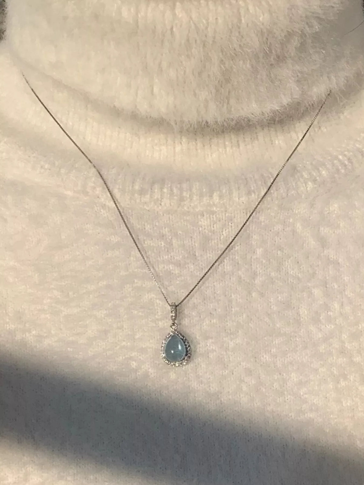 Crystal teardrop pendant sterling silver necklace, back view