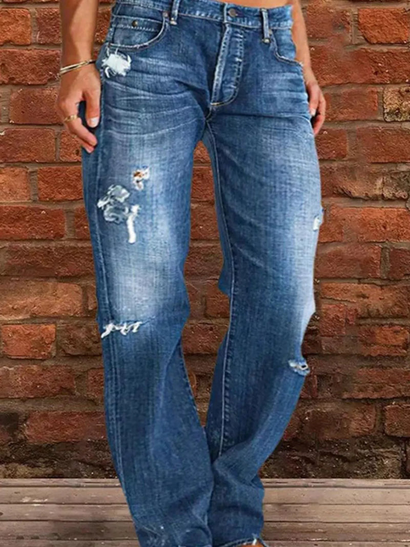 Distressed raw hem jeans front view