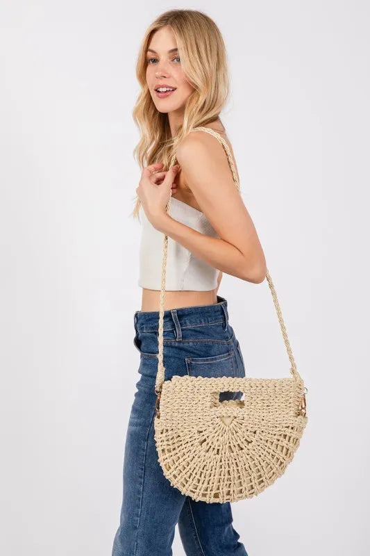 Fame Braided Semi Circle Tote Bag Iv One Size - Fashorio