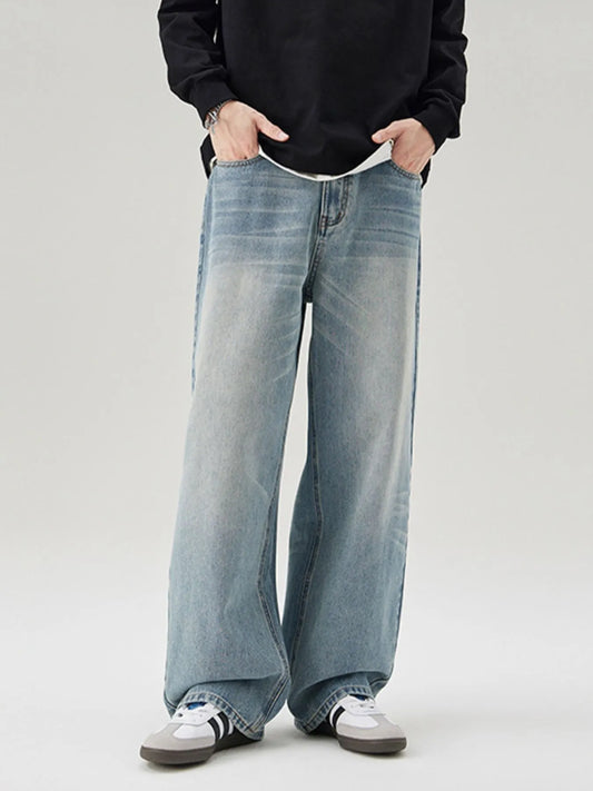 Men's Full Size Wide Leg Washed Baggy Jeans Plus Size - Fashorio