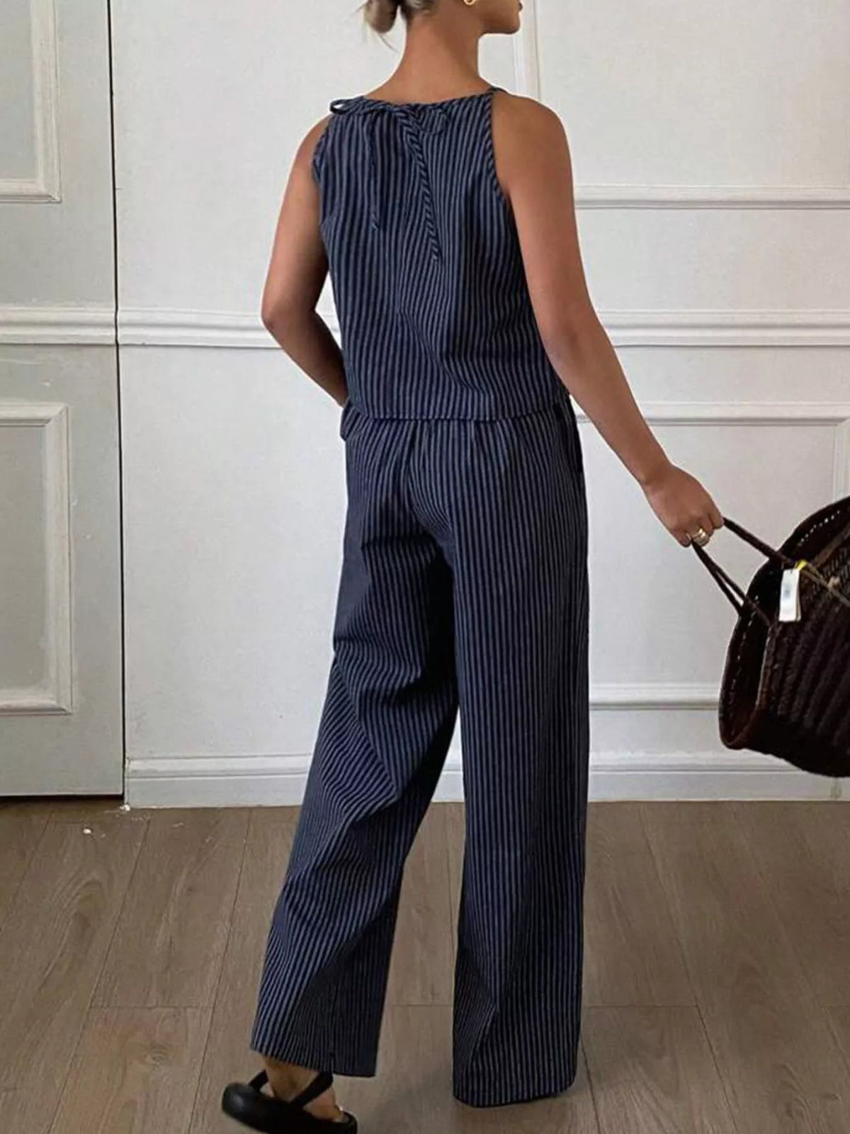 Striped Sleeveless Top and Wide Leg Pants Set, view 6