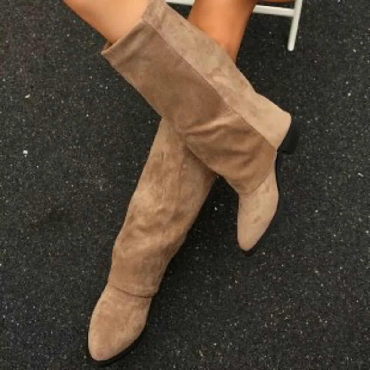 Point Toe Block Heel Boots pair styled together