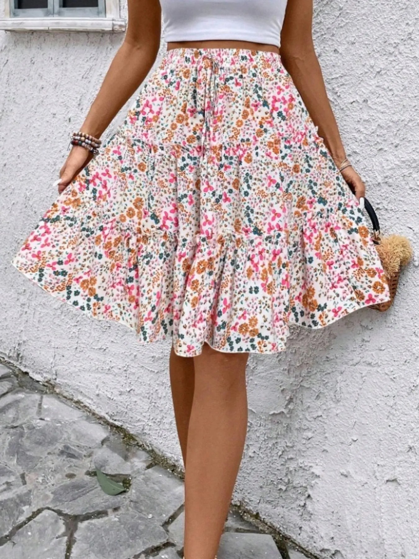 Floral Print Midi Skirt - Fashorio