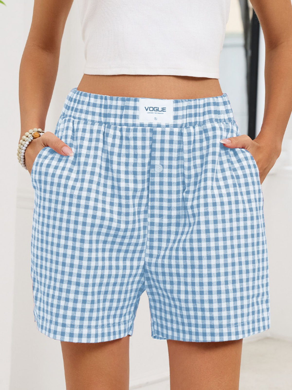 Gingham shorts alternate fabric close up
