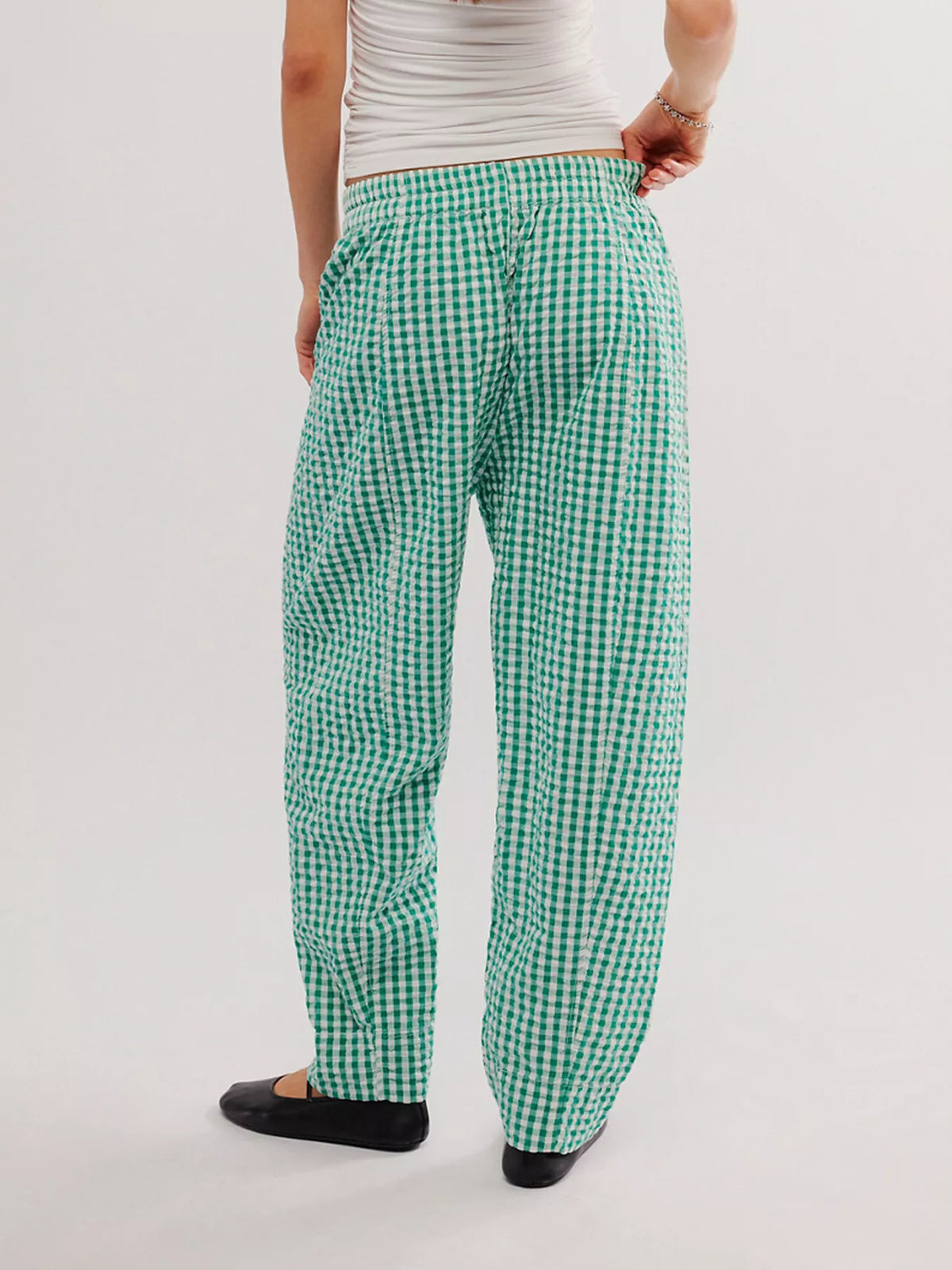 Green gingham relaxed fit pants back view