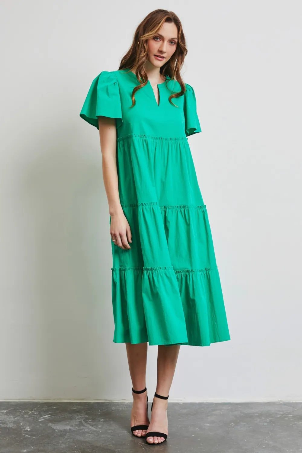 Cotton Poplin Ruffled Tiered Midi Dress detail