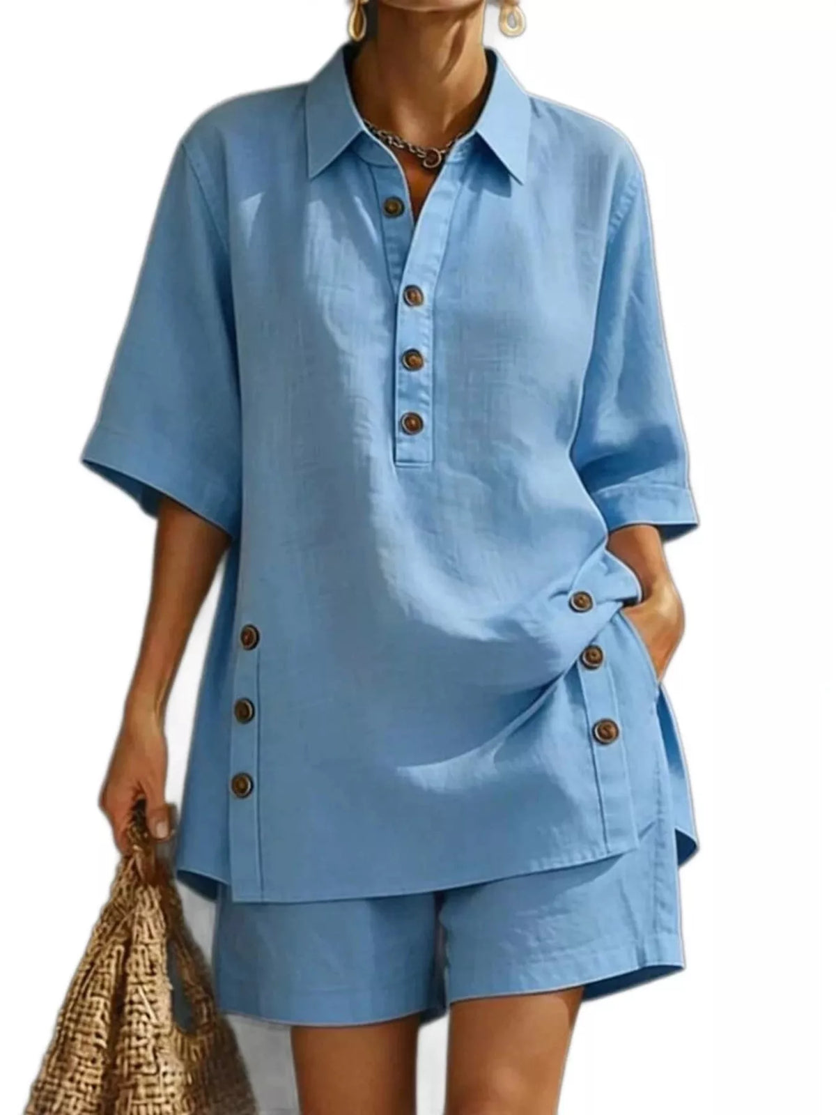 Casual linen two piece set side view