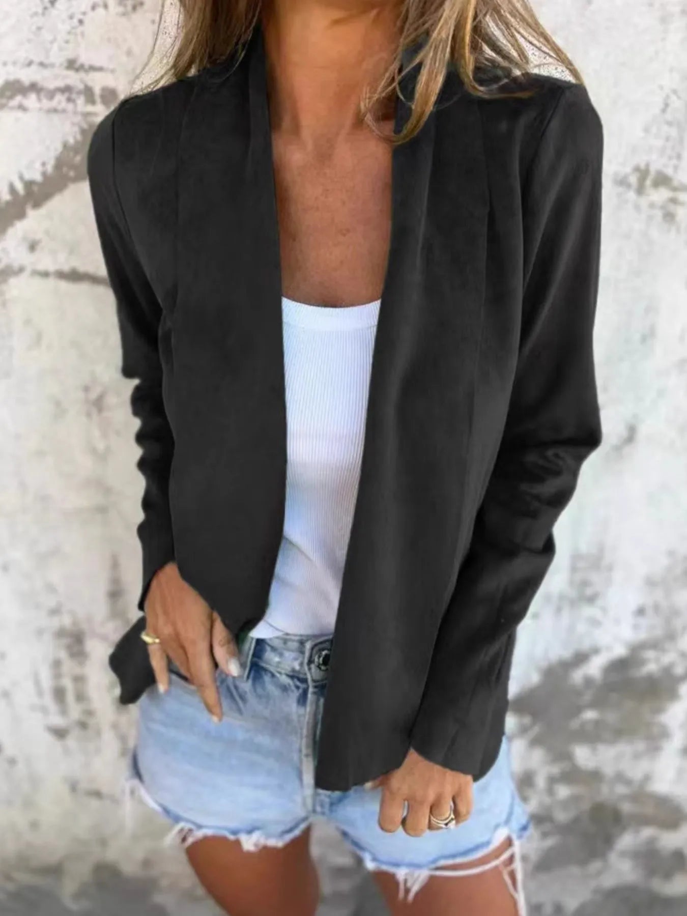 Full Size Open Front Casual Cardigan Plus Size Black - Fashorio