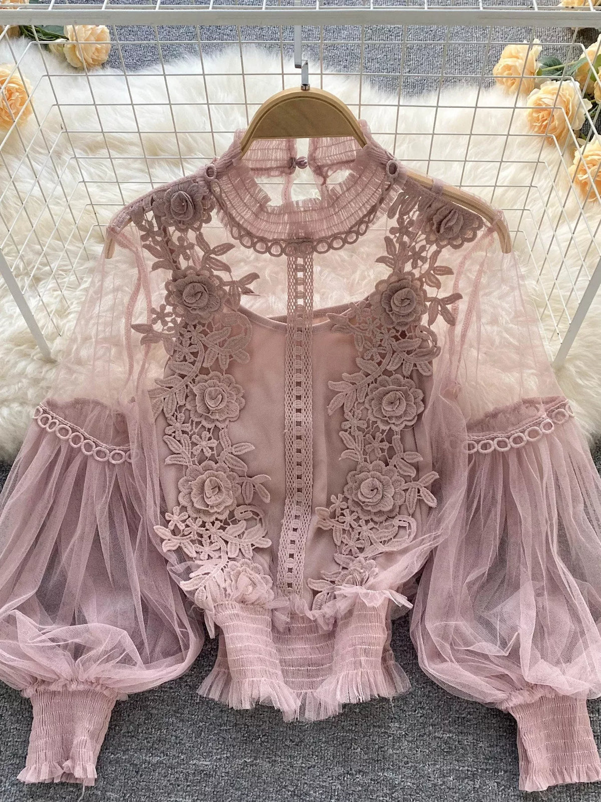 Floral Lace Blouse and Cami Two Piece Set, view 11
