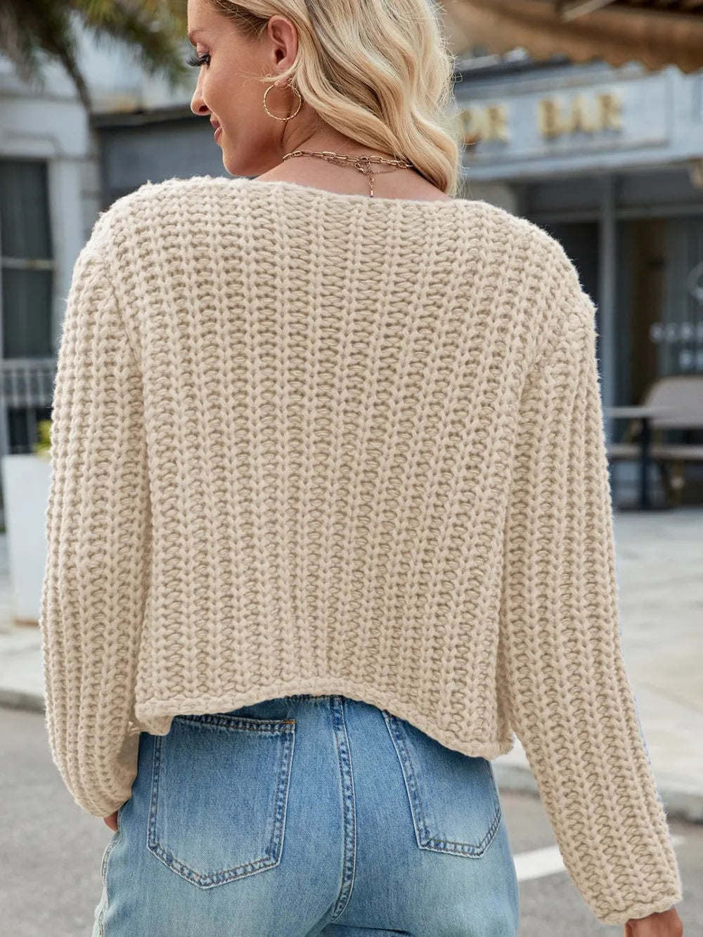 Round Neck Button Up Cardigan with Pockets - Fashorio