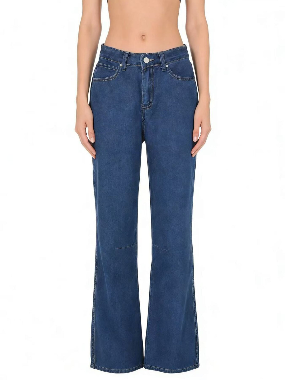 Wide leg dark jeans back view with pockets