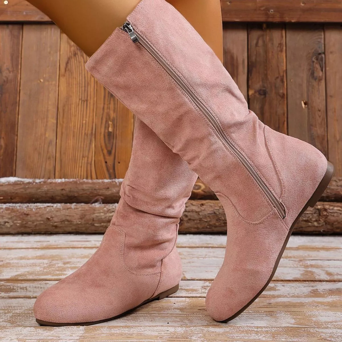 Round toe side zip boots angled pair