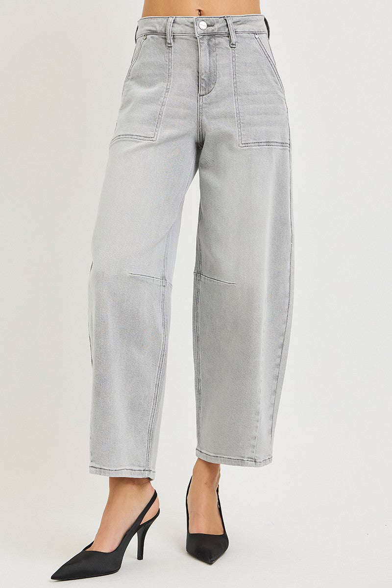 RISEN barrel leg cropped jeans detail