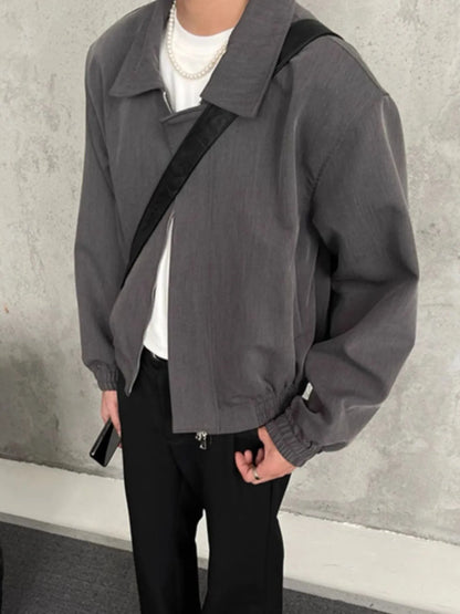 Men's Plus Size Zip Up Long Sleeve Jacket Gray - Fashorio