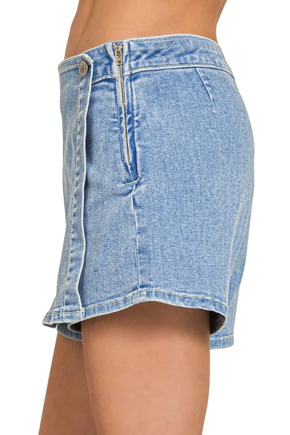 Zenana Wrap Front Skort Denim Shorts - Fashorio