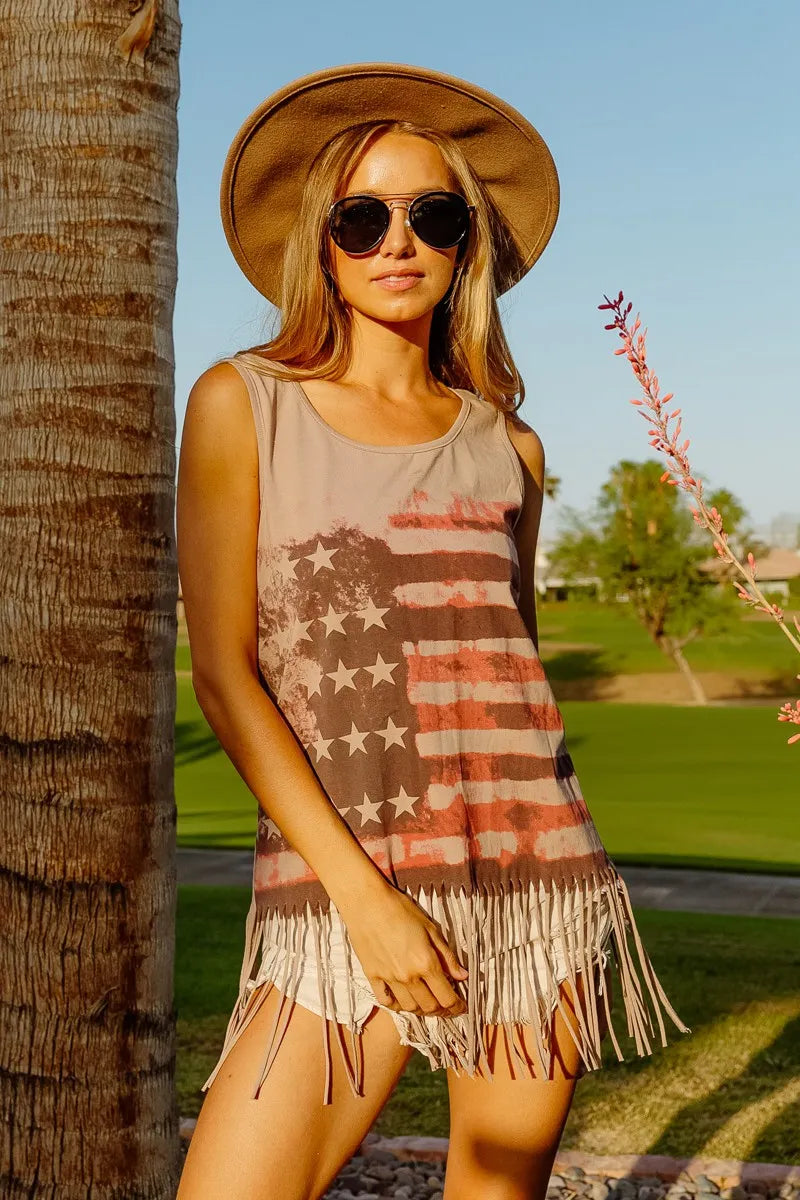 BiBi American Flag Print Knit Sleeveless Top - Fashorio