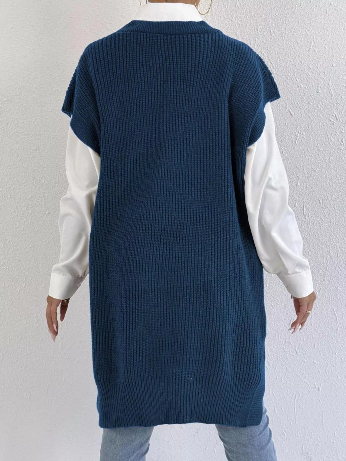 slit v neck sweater dress sleeve detail