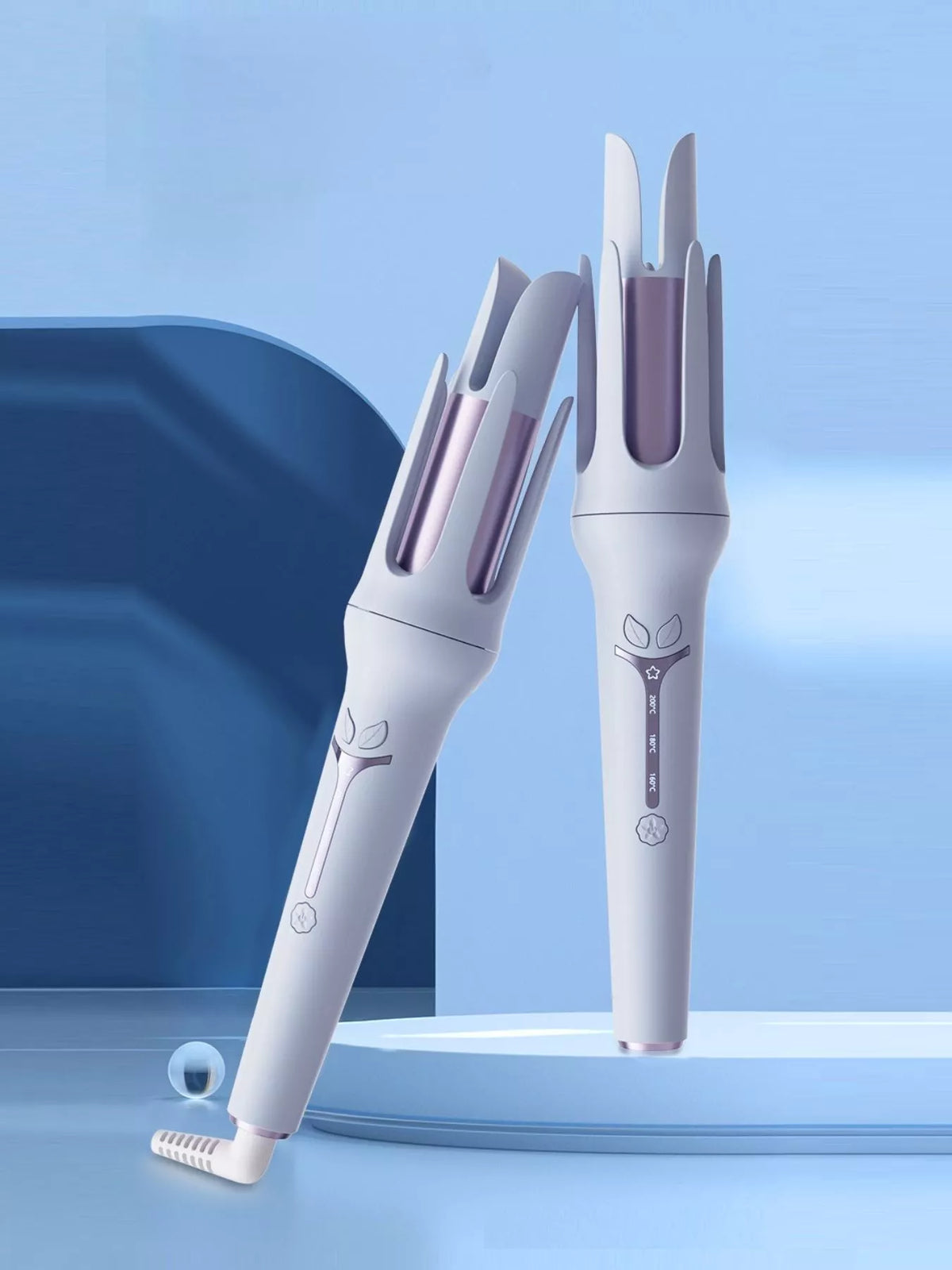 Lavender automatic rotating curling iron front view