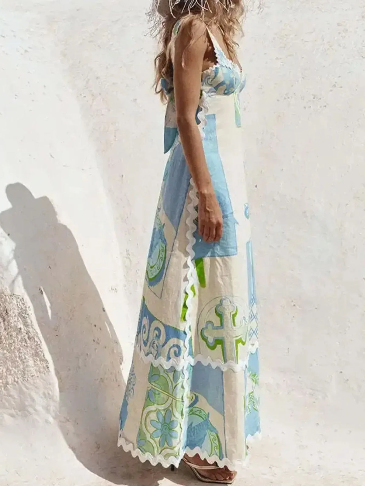 Tied Back Printed Maxi Dress close up view