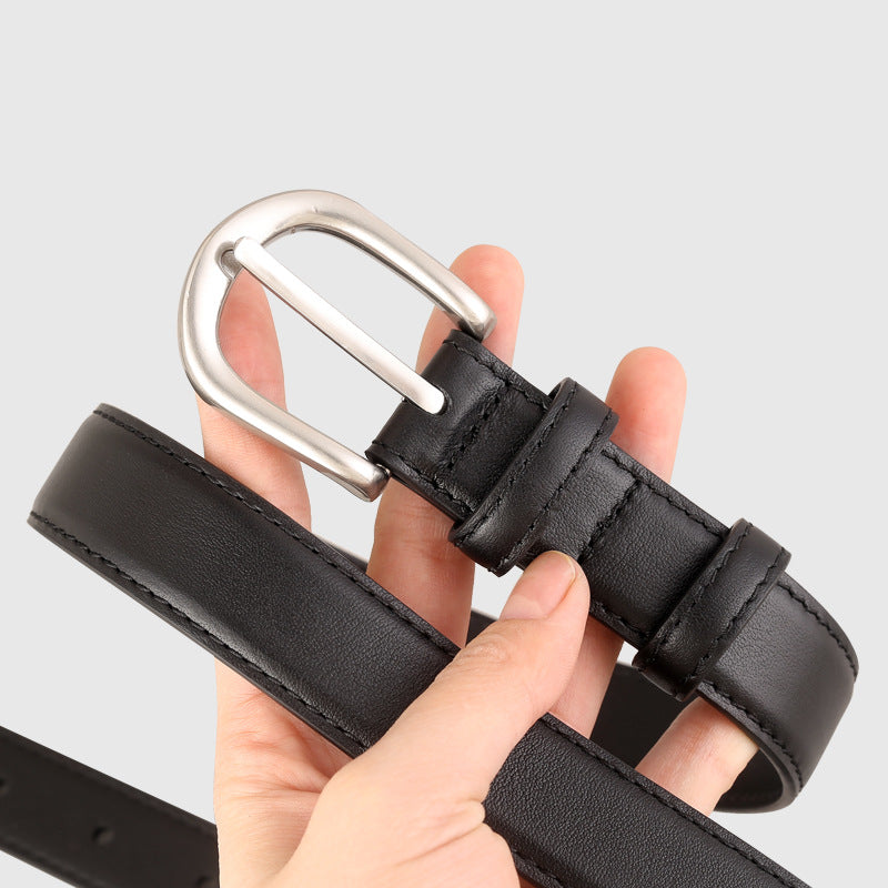 Classic silver buckle leather belt full view